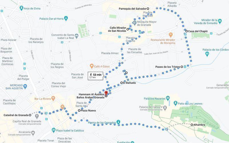 Mapa del primer día en Granada