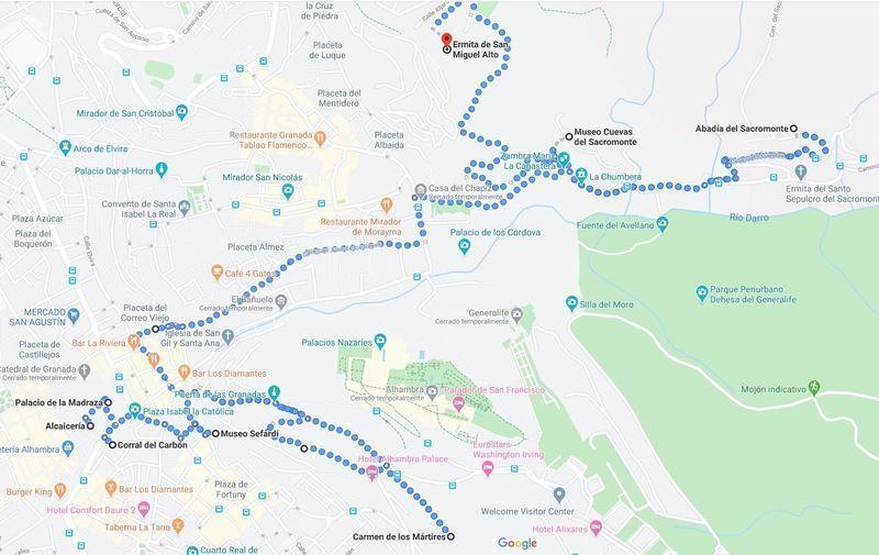 Mapa del segundo día del Granada en 3 días